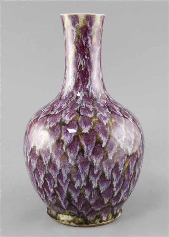 A Chinese purple splashed porcelain bottle vase, 19th century, height 30.5cm